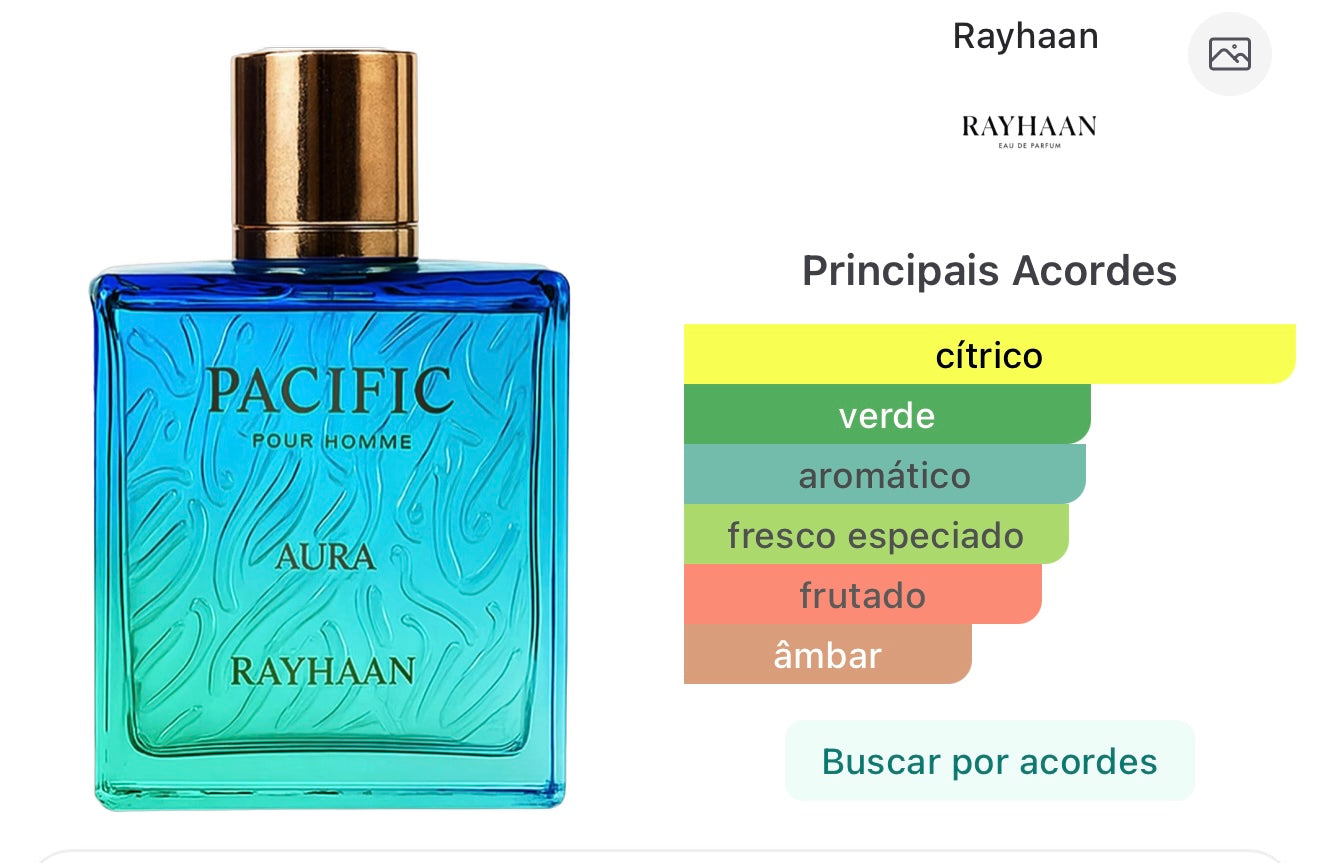 Rayhaan Pacific Aura Eau de Parfum - Perfume masculino 100ml